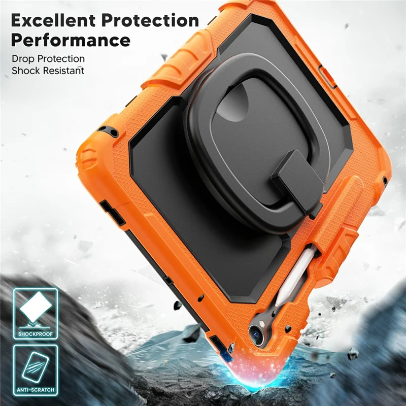 Samsung Galaxy Tab S11 Custodia con Supporto in PC + Custodia in Silicone per Tablet con Tracolla - Arancione