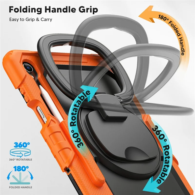 Samsung Galaxy Tab S11 Custodia con Supporto in PC + Custodia in Silicone per Tablet con Tracolla - Arancione