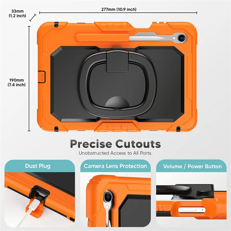 Samsung Galaxy Tab S11 Custodia con Supporto in PC + Custodia in Silicone per Tablet con Tracolla - Arancione