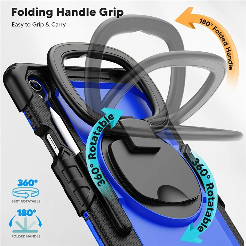 For Samsung Galaxy Tab S11 Kickstand Case PC + Silicone Tablet Cover with Shoulder Strap - Black / Dark Blue