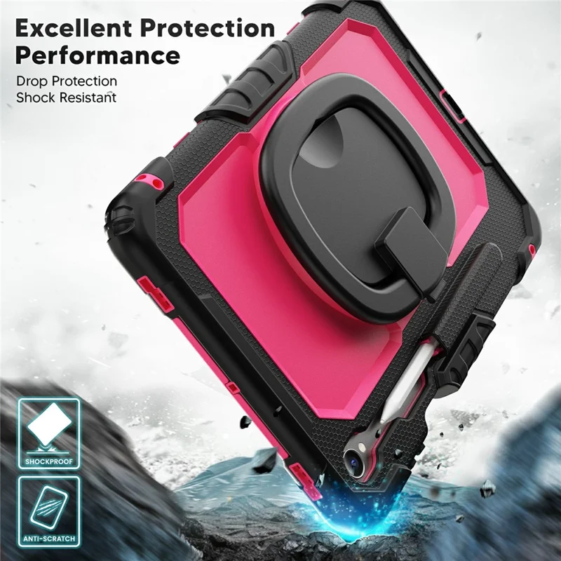 For Samsung Galaxy Tab S11 Kickstand Case PC + Silicone Tablet Cover with Shoulder Strap - Black / Rose
