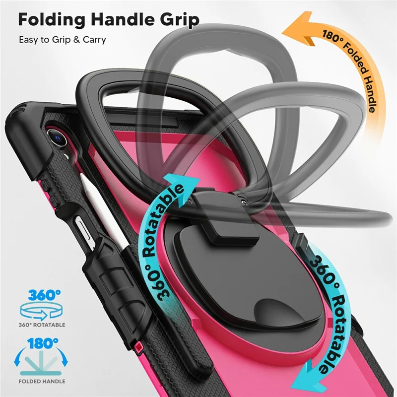 For Samsung Galaxy Tab S11 Kickstand Case PC + Silicone Tablet Cover with Shoulder Strap - Black / Rose