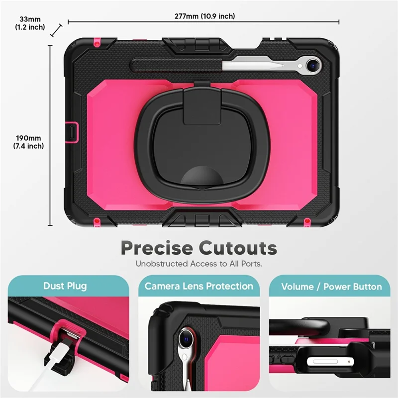 For Samsung Galaxy Tab S11 Kickstand Case PC + Silicone Tablet Cover with Shoulder Strap - Black / Rose
