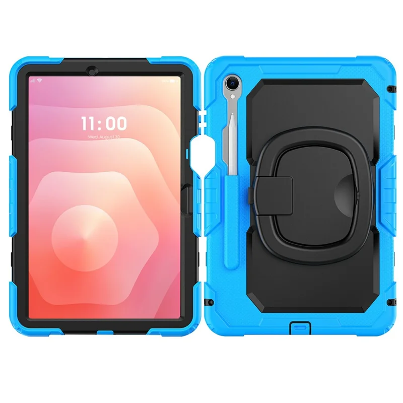 For Samsung Galaxy Tab S11 Kickstand Case PC + Silicone Tablet Cover with Shoulder Strap - Baby Blue
