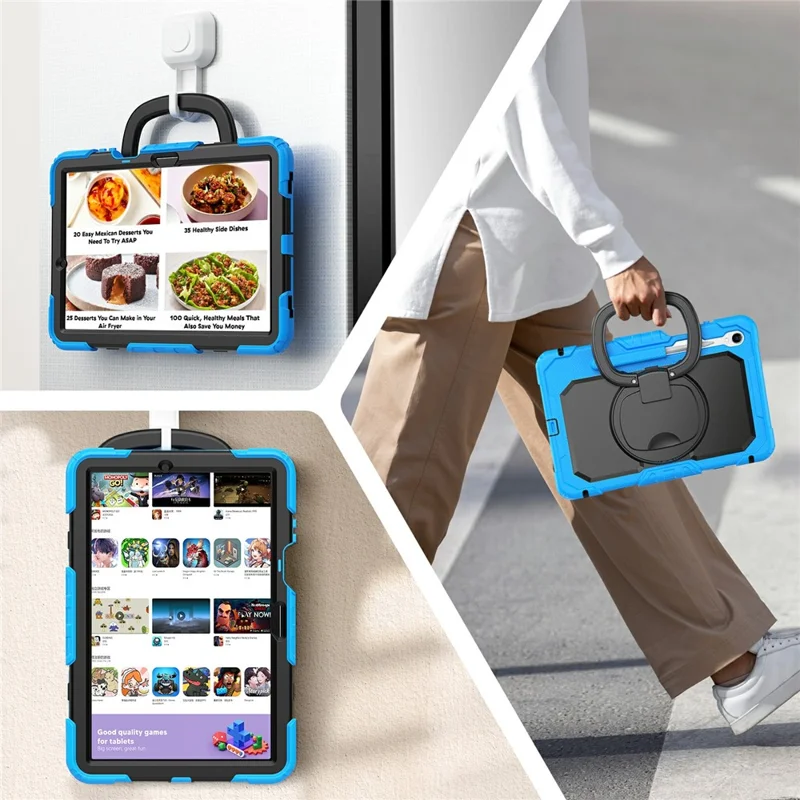 For Samsung Galaxy Tab S11 Kickstand Case PC + Silicone Tablet Cover with Shoulder Strap - Baby Blue