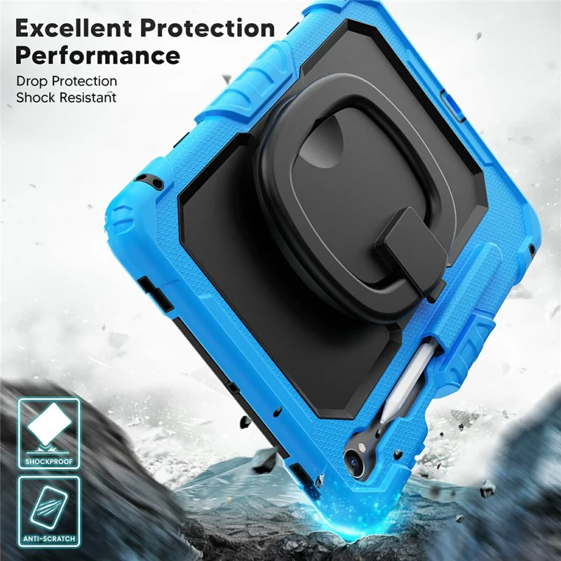 For Samsung Galaxy Tab S11 Kickstand Case PC + Silicone Tablet Cover with Shoulder Strap - Baby Blue
