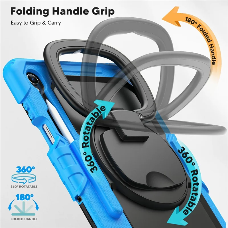 For Samsung Galaxy Tab S11 Kickstand Case PC + Silicone Tablet Cover with Shoulder Strap - Baby Blue