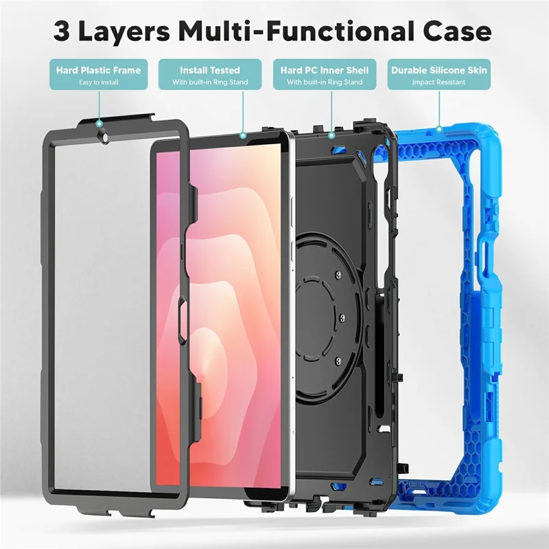 For Samsung Galaxy Tab S11 Kickstand Case PC + Silicone Tablet Cover with Shoulder Strap - Baby Blue