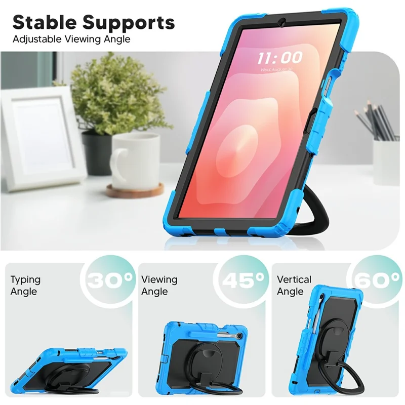For Samsung Galaxy Tab S11 Kickstand Case PC + Silicone Tablet Cover with Shoulder Strap - Baby Blue