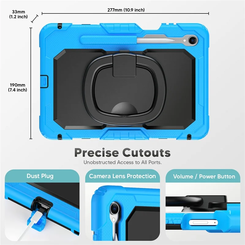 For Samsung Galaxy Tab S11 Kickstand Case PC + Silicone Tablet Cover with Shoulder Strap - Baby Blue