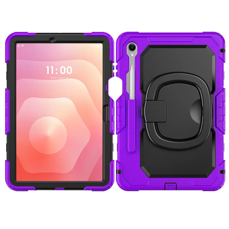 For Samsung Galaxy Tab S11 Kickstand Case PC + Silicone Tablet Cover with Shoulder Strap - Purple