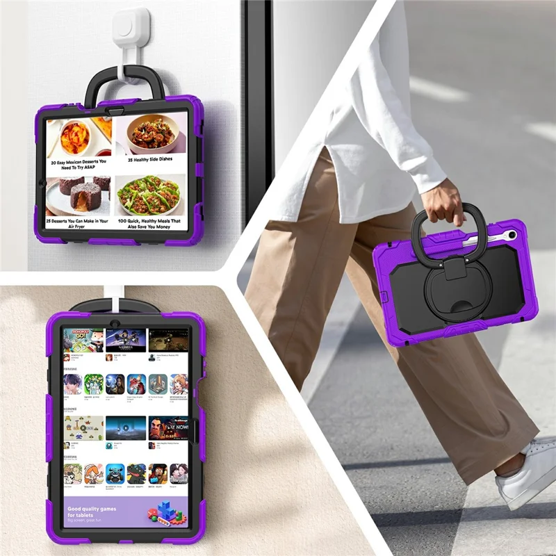 For Samsung Galaxy Tab S11 Kickstand Case PC + Silicone Tablet Cover with Shoulder Strap - Purple