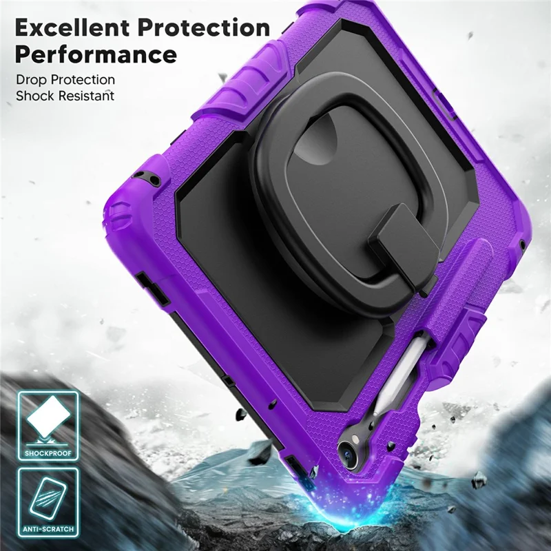 For Samsung Galaxy Tab S11 Kickstand Case PC + Silicone Tablet Cover with Shoulder Strap - Purple