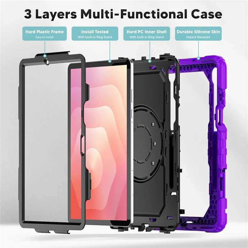 For Samsung Galaxy Tab S11 Kickstand Case PC + Silicone Tablet Cover with Shoulder Strap - Purple