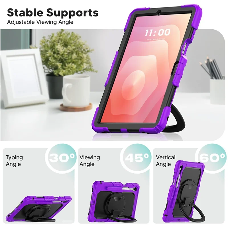 For Samsung Galaxy Tab S11 Kickstand Case PC + Silicone Tablet Cover with Shoulder Strap - Purple
