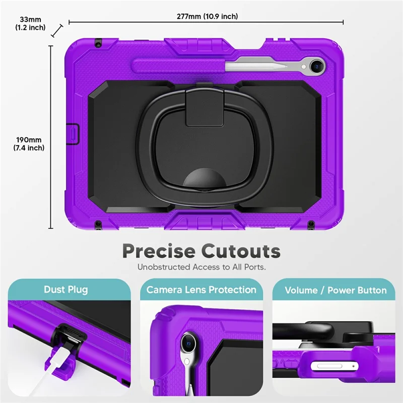 For Samsung Galaxy Tab S11 Kickstand Case PC + Silicone Tablet Cover with Shoulder Strap - Purple
