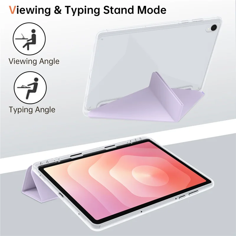 Étui pour Samsung Galaxy Tab S11 en cuir PU, support Origami, housse de tablette transparente - Violet