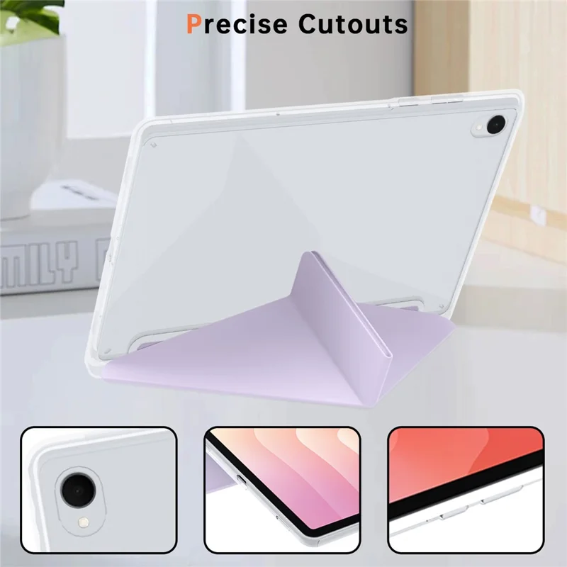 Étui pour Samsung Galaxy Tab S11 en cuir PU, support Origami, housse de tablette transparente - Violet