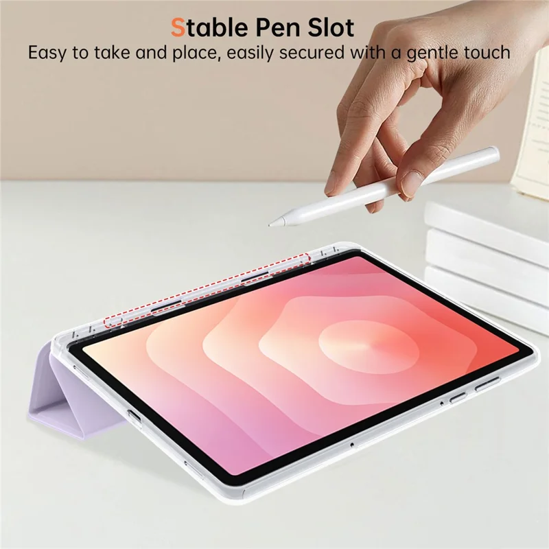 Étui pour Samsung Galaxy Tab S11 en cuir PU, support Origami, housse de tablette transparente - Violet