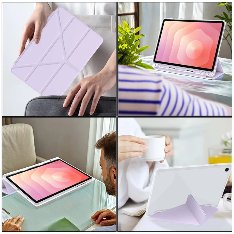 Étui pour Samsung Galaxy Tab S11 en cuir PU, support Origami, housse de tablette transparente - Violet