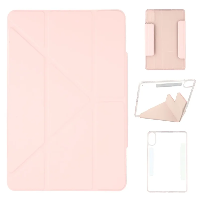 For Xiaomi Redmi Pad 2 Case Magnetic Dual Clasp PU TPU Acrylic Origami Stand Tablet Cover - Pink