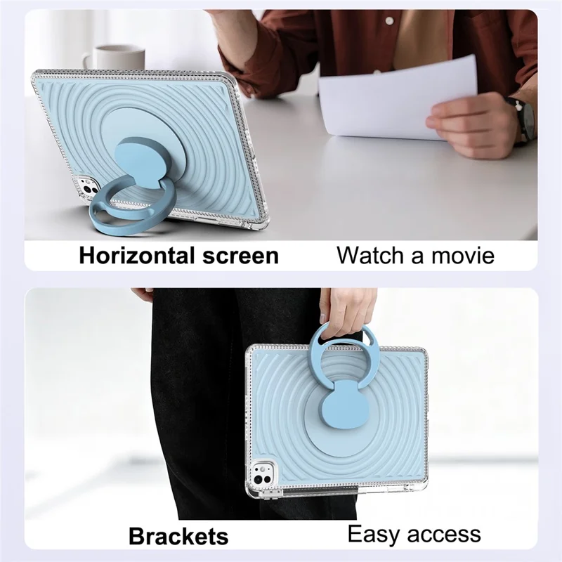 iPad Pro 11 (2024) Hülle Ständer Wellendesign Stoßfest TPU + PC Tablet Abdeckung - Baby Blau