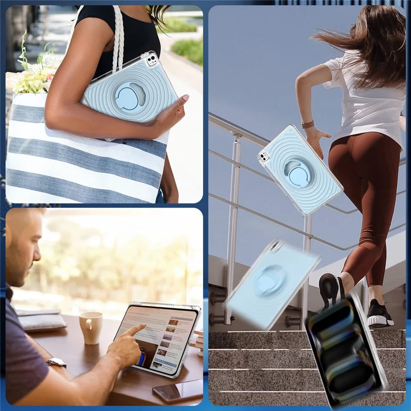 iPad Pro 11 (2024) Hülle Ständer Wellendesign Stoßfest TPU + PC Tablet Abdeckung - Baby Blau