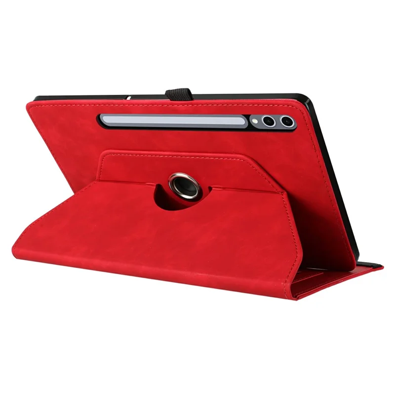 Microfiber Leather Case for Samsung Galaxy Tab S10+ / S9 FE+ / S9+ Rotating Stand Card Holder Smile Imprinted Tablet Cover - Red