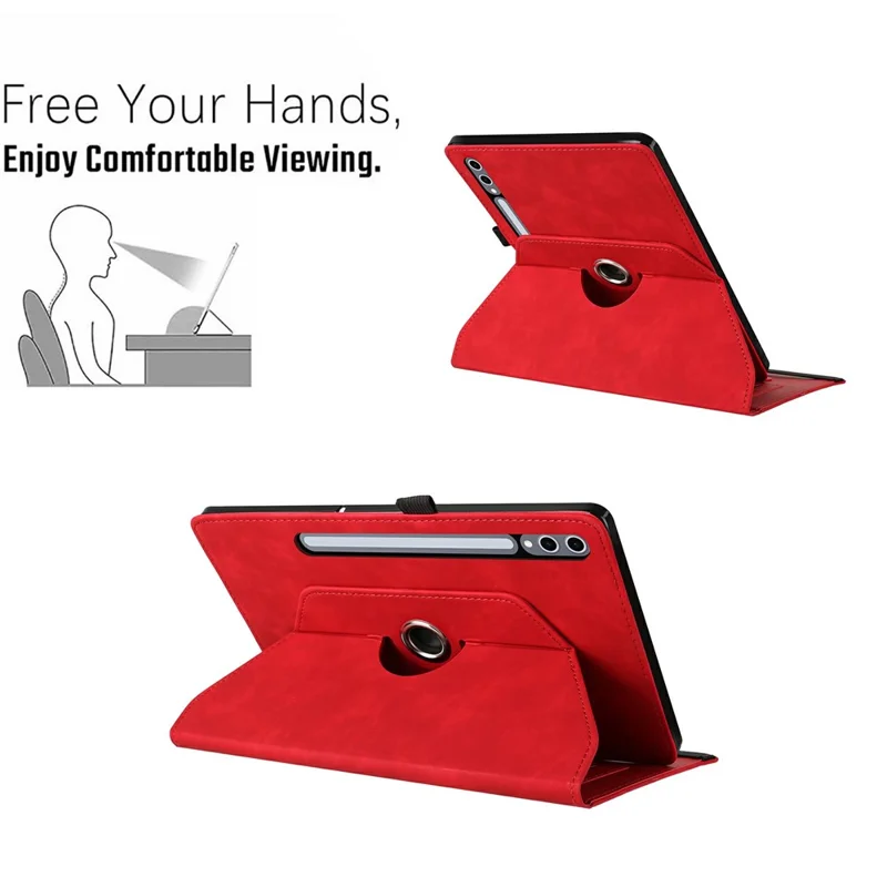 Microfiber Leather Case for Samsung Galaxy Tab S10+ / S9 FE+ / S9+ Rotating Stand Card Holder Smile Imprinted Tablet Cover - Red
