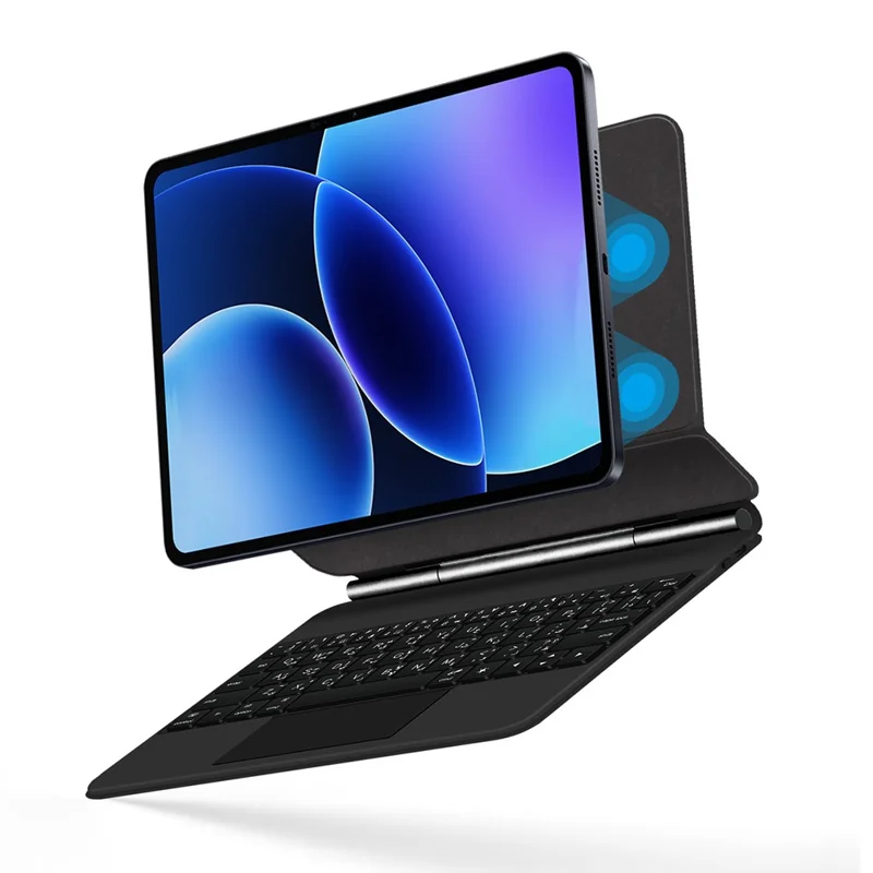 For Xiaomi Pad 8 Floating Magnetic Bluetooth-Compatible Keyboard (Arabic) + Leather Tablet Case - Black