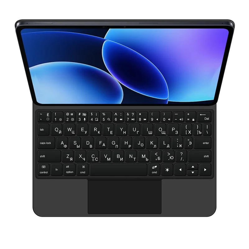 For Xiaomi Pad 8 Magnetic Floating Bluetooth-Compatible Keyboard (Russian) + Leather Tablet Case - Black