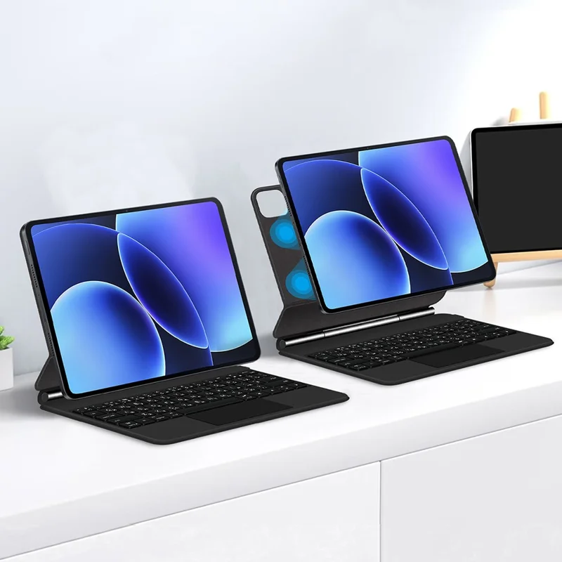 For Xiaomi Pad 8 Magnetic Floating Bluetooth-Compatible Keyboard (Russian) + Leather Tablet Case - Black