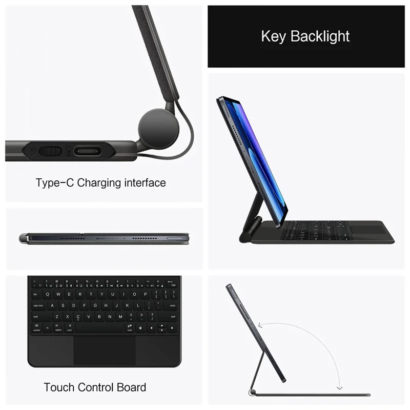 Teclado Bluetooth compatible con Xiaomi Pad 8 Magnetic Floating (inglés) + Funda de cuero para tableta - Negro