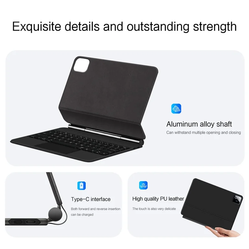 Teclado Bluetooth compatible con Xiaomi Pad 8 Magnetic Floating (inglés) + Funda de cuero para tableta - Negro