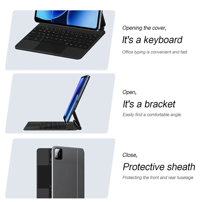 Teclado Bluetooth compatible con Xiaomi Pad 8 Magnetic Floating (inglés) + Funda de cuero para tableta - Negro
