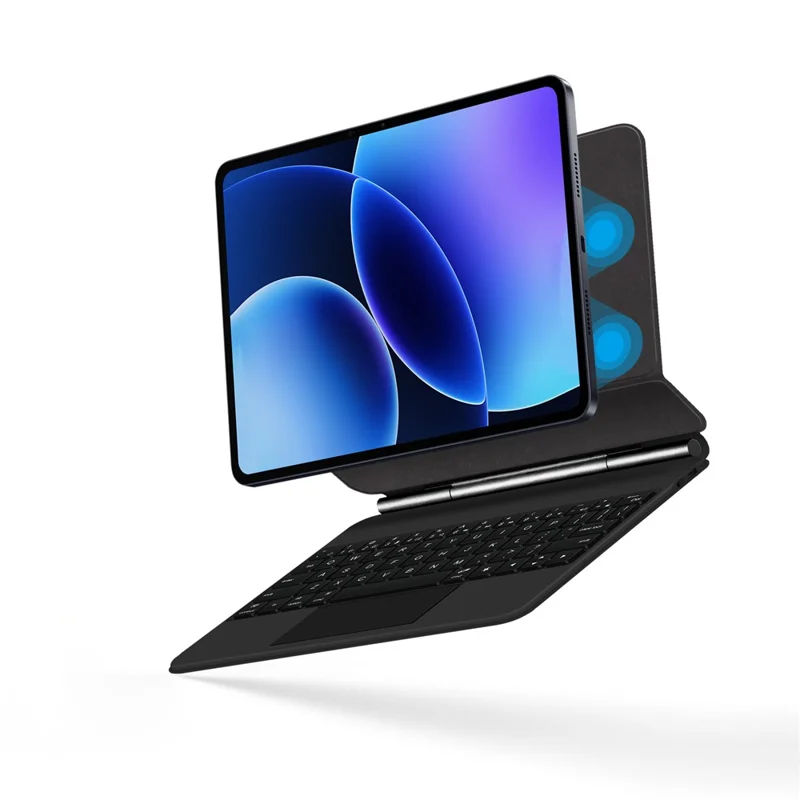 Teclado Bluetooth compatible con Xiaomi Pad 8 Magnetic Floating (inglés) + Funda de cuero para tableta - Negro