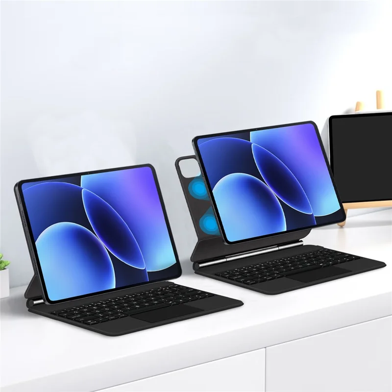 Teclado Bluetooth compatible con Xiaomi Pad 8 Magnetic Floating (inglés) + Funda de cuero para tableta - Negro