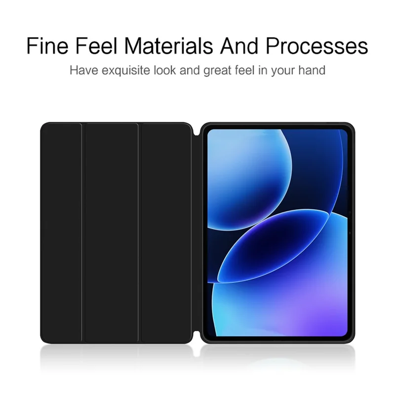 For Xiaomi Pad 8 / Pad 8 Pro Case PU Leather TPU Back Trifold Stand Tablet Cover - Black