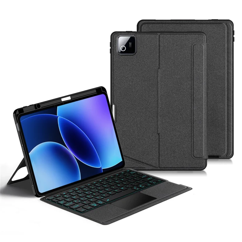 For Xiaomi Pad 8 Leather Case + Bluetooth-Compatible Keyboard with Backlight Trackpad
