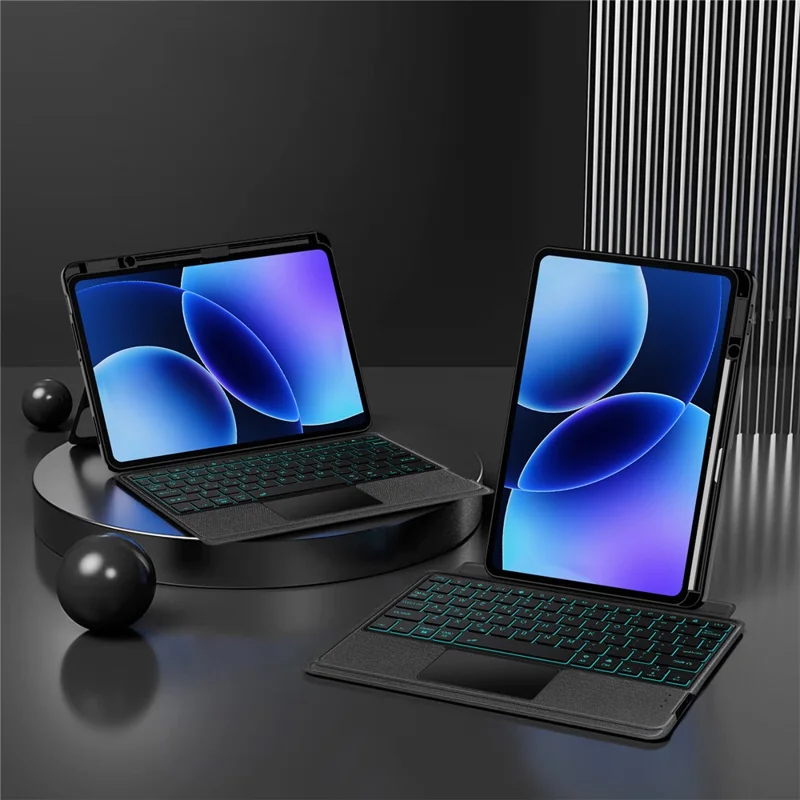 For Xiaomi Pad 8 Leather Case + Bluetooth-Compatible Keyboard with Backlight Trackpad