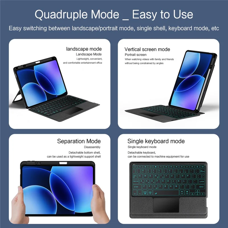 For Xiaomi Pad 8 Leather Case + Bluetooth-Compatible Keyboard with Backlight Trackpad