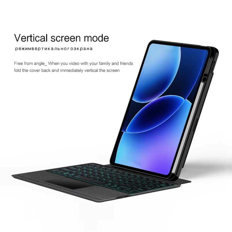 For Xiaomi Pad 8 Leather Case + Bluetooth-Compatible Keyboard with Backlight Trackpad