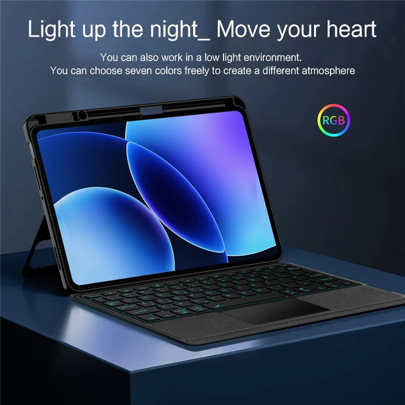 For Xiaomi Pad 8 Leather Case + Bluetooth-Compatible Keyboard with Backlight Trackpad