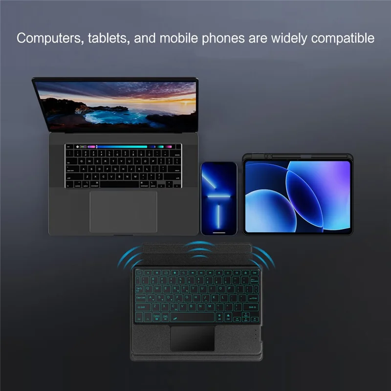 For Xiaomi Pad 8 Leather Case + Bluetooth-Compatible Keyboard with Backlight Trackpad