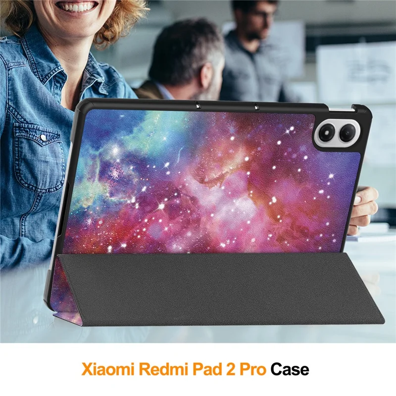 For Xiaomi Poco Pad M1 / Redmi Pad 2 Pro Case Pattern Print Leather Stand Tablet Cover - Galaxy