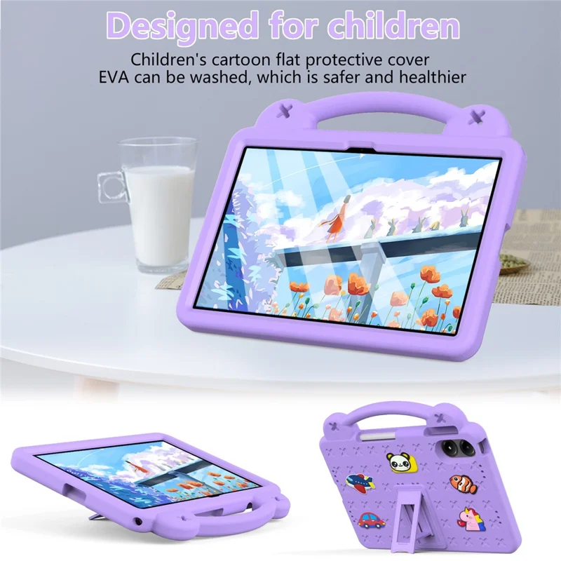 غطاء لجهاز Xiaomi Redmi Pad 2 Pro مع أنماط كرتونية للأطفال، مقبض يد، حامل قابل للطي، غطاء من مادة EVA - أرجواني
