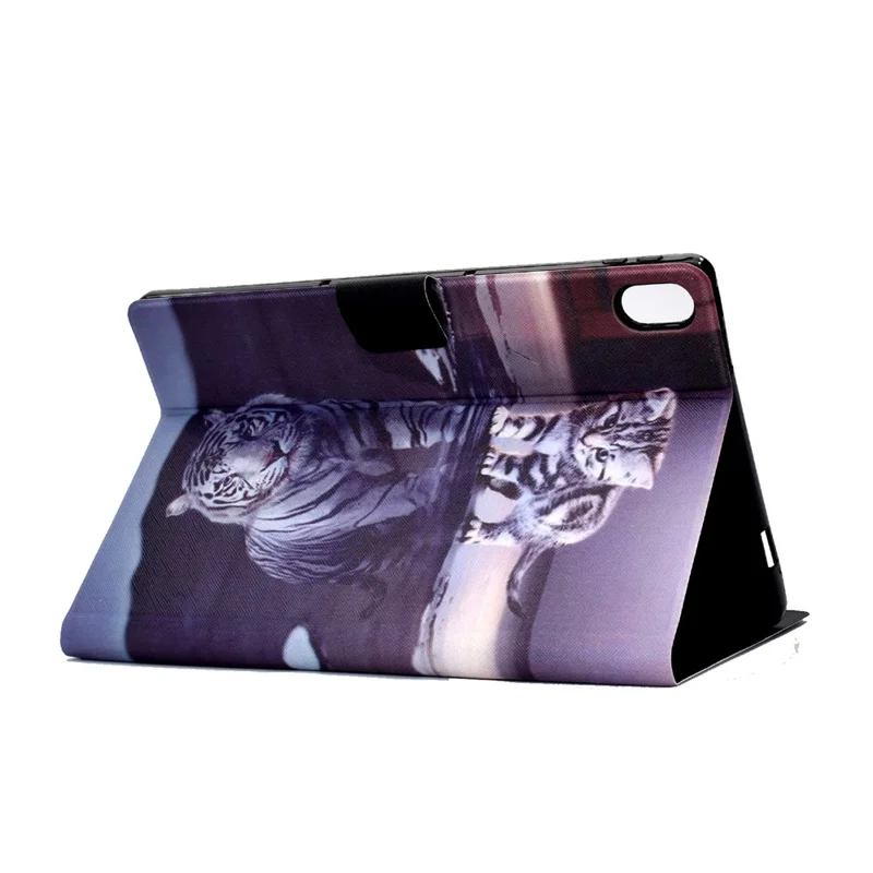 Capa de Couro com Padrão Impresso e Suporte para Samsung Galaxy Tab S11 - Gato e Tigre