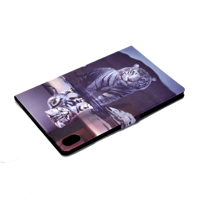 Capa de Couro com Padrão Impresso e Suporte para Samsung Galaxy Tab S11 - Gato e Tigre