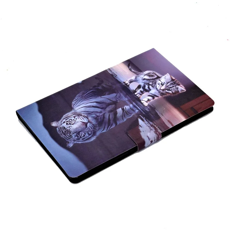 Capa de Couro com Padrão Impresso e Suporte para Samsung Galaxy Tab S11 - Gato e Tigre