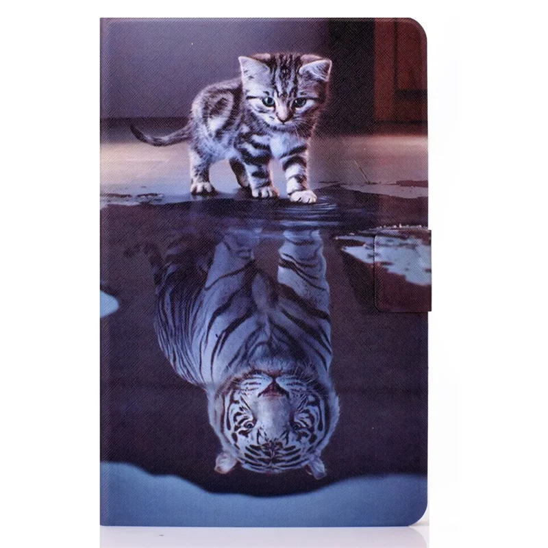 Capa de Couro com Padrão Impresso e Suporte para Samsung Galaxy Tab S11 - Gato e Tigre